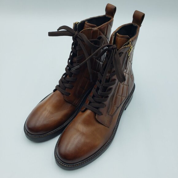 Bagatt Zina Lace Up Quilted Ankle Boots 9 Womens Zipper Leather Cognac Brown - Picture 3 of 10